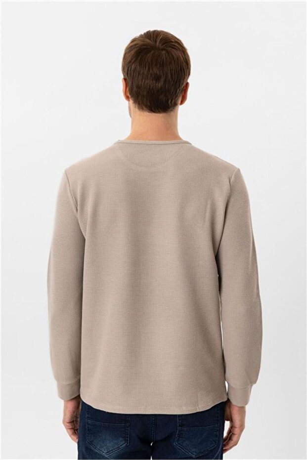 Bej Slim Armürlü Bisiklet Yaka Triko - 5