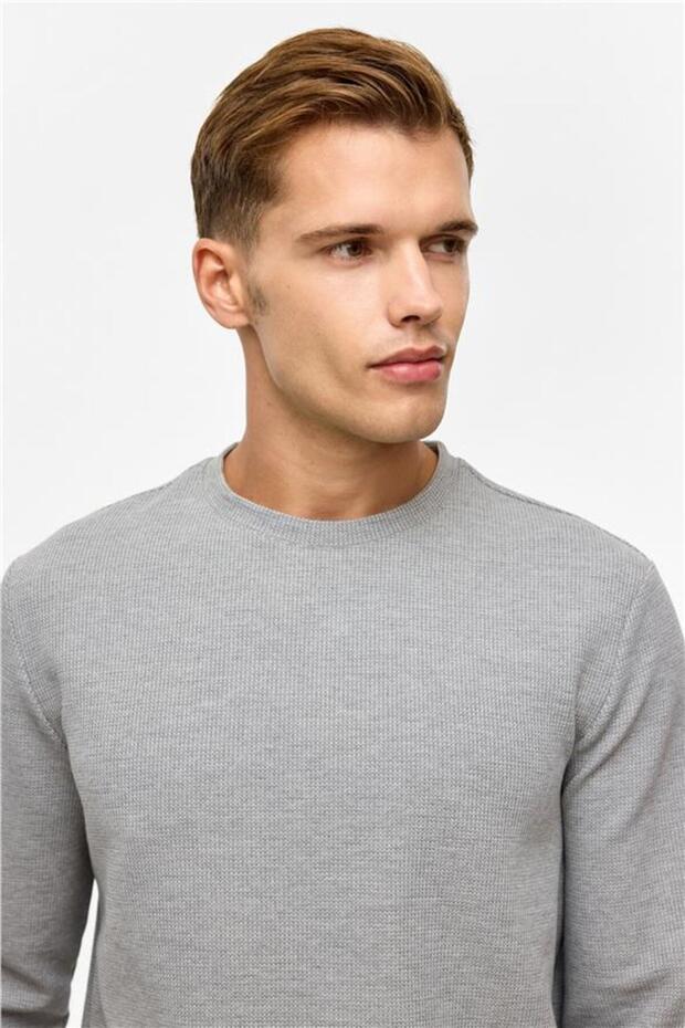 Gri Regular Düz Bisiklet Yaka Sweatshirt - 5