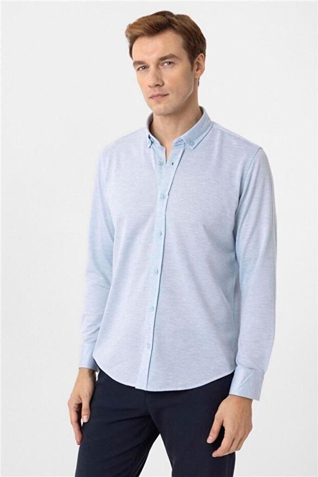 Manşetli Slim Armürlü Gömlek - 2