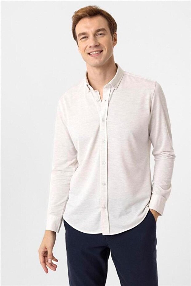 Manşetli Slim Armürlü Gömlek - 3