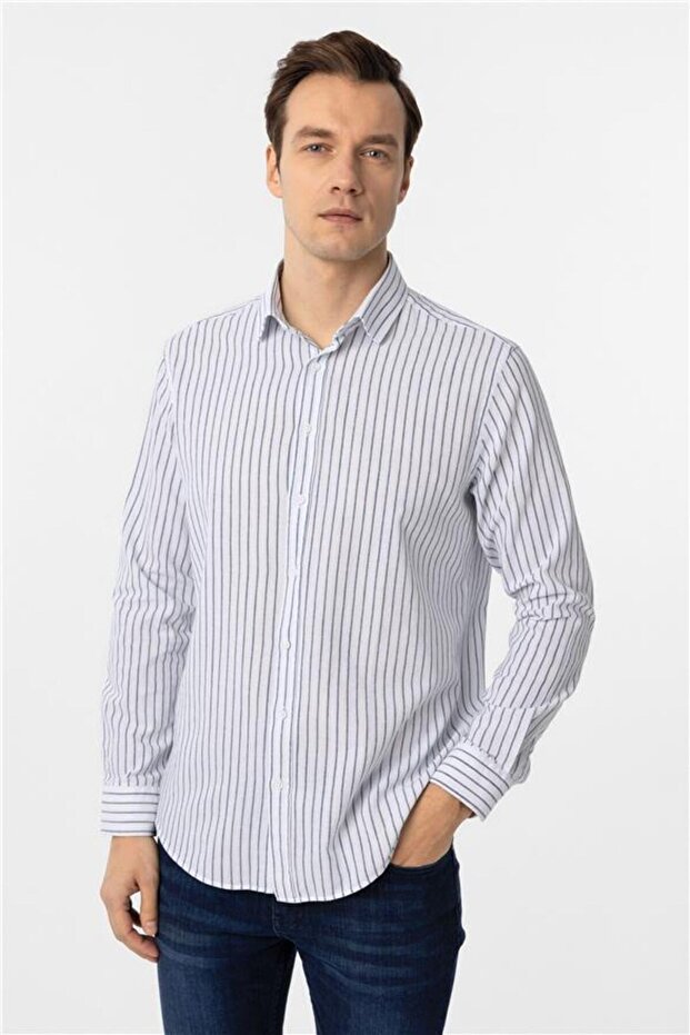 Lacivert Regular Düz Düğmeli Yaka Gömlek - 2