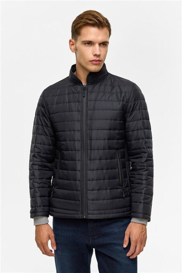 Siyah Slim Kapitone Mont - 5