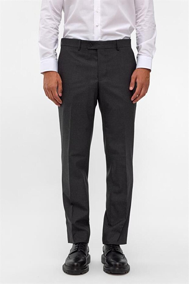 Antrasit Regular Düz Pantolon - 4