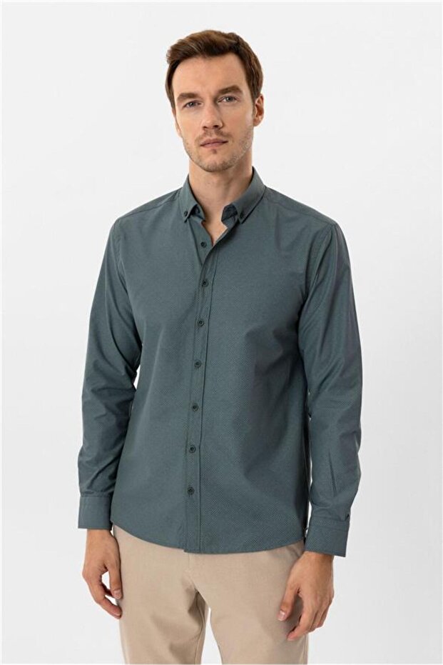 Köşeli Manşet Slim Baskılı Gömlek - 2