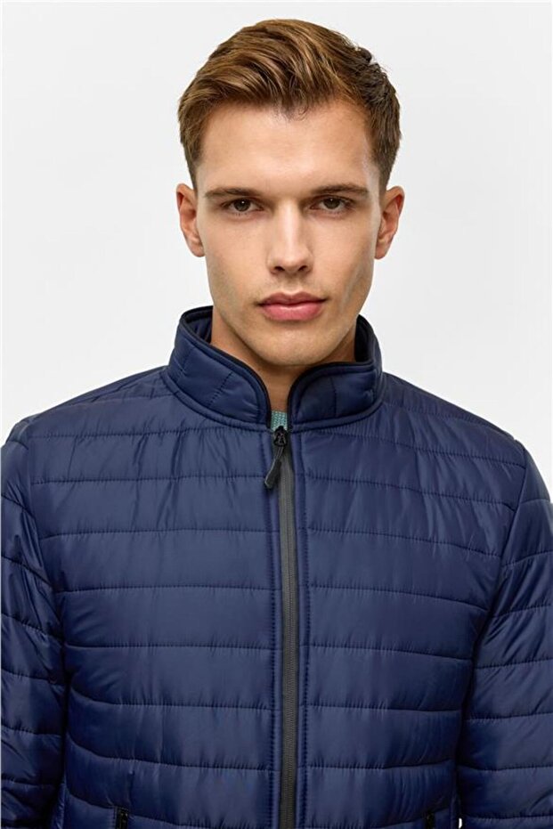 Lacivert Slim Kapitone Mont - 7