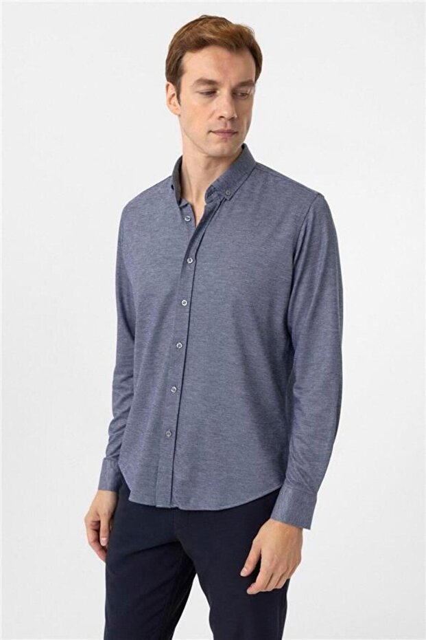 Manşetli Slim Armürlü Gömlek - 2