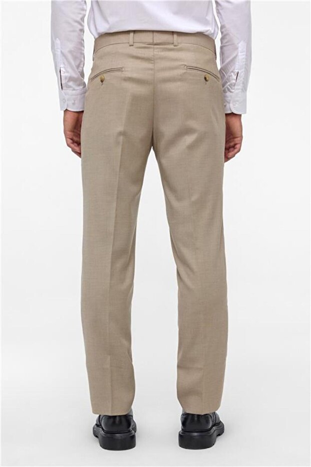 Bej Regular Armürlü Pantolon - 5