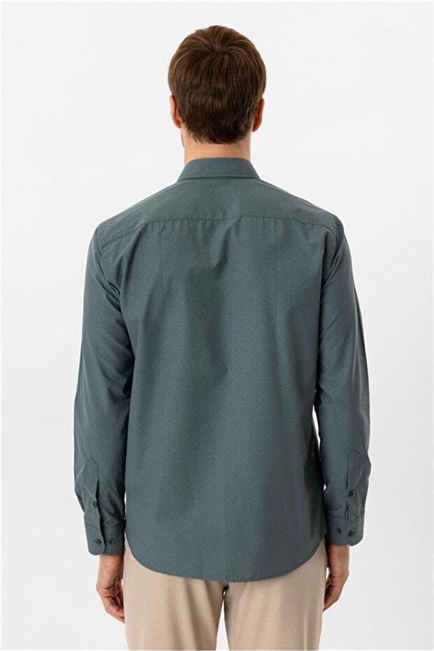 Köşeli Manşet Slim Baskılı Gömlek - 6