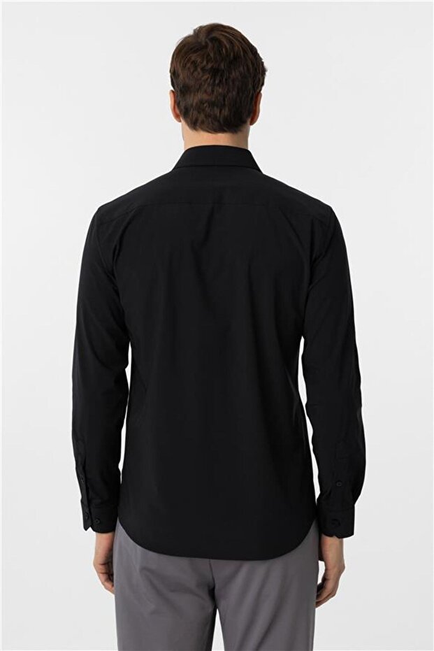 Köşeli Manşet Slim Düz Gömlek - 5