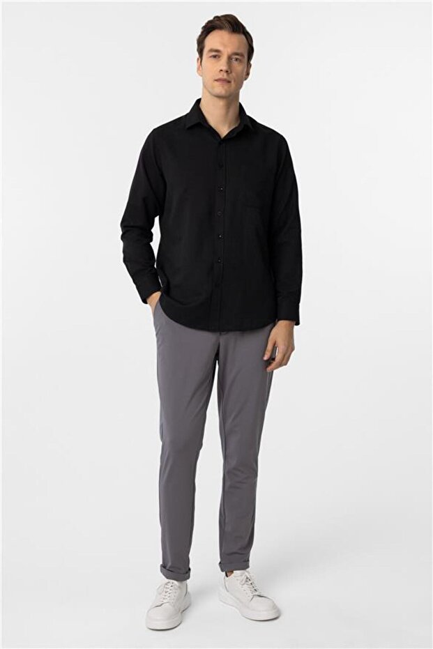 Köşeli Manşet Regular Armürlü Gömlek - 5