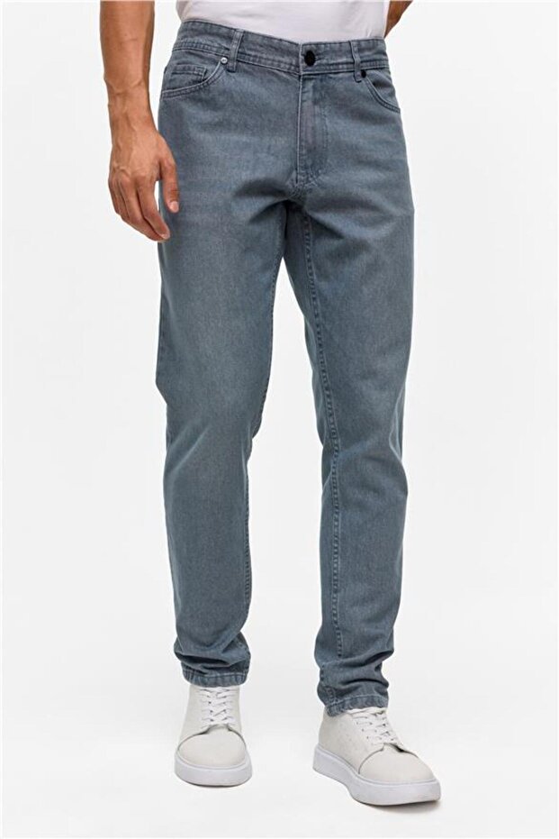 Gri Slim Denim Pantolon - 2