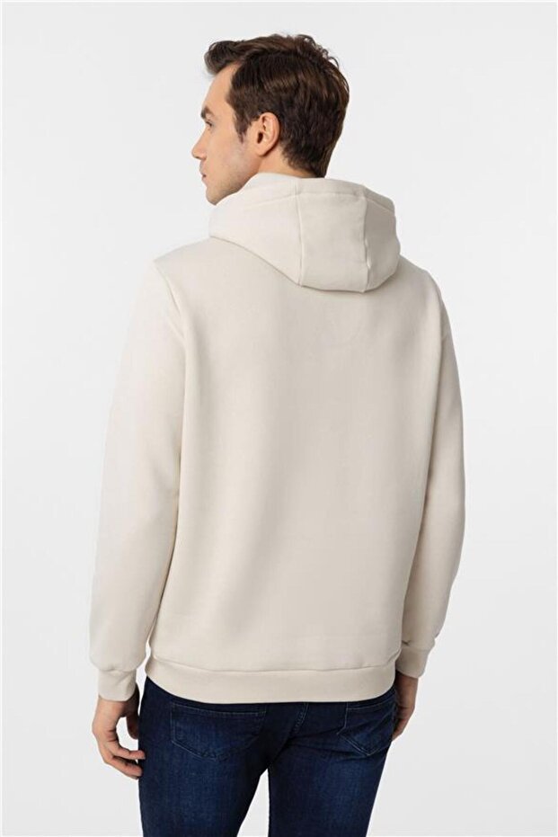 Bej Regular Düz Kapüşonlu Yaka Triko - 4