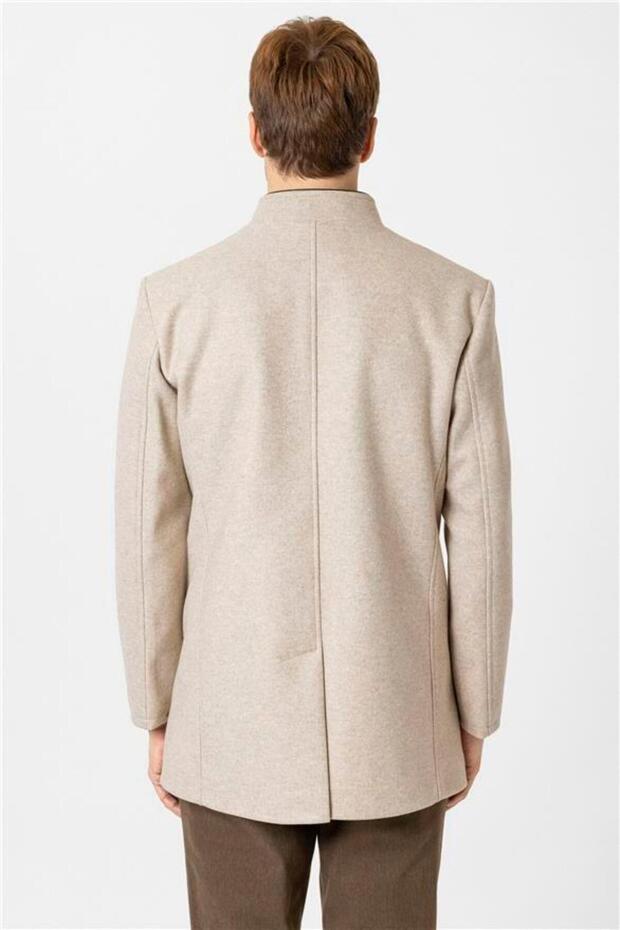 Bej Regular Düz Hakim Yaka Kaban - 5
