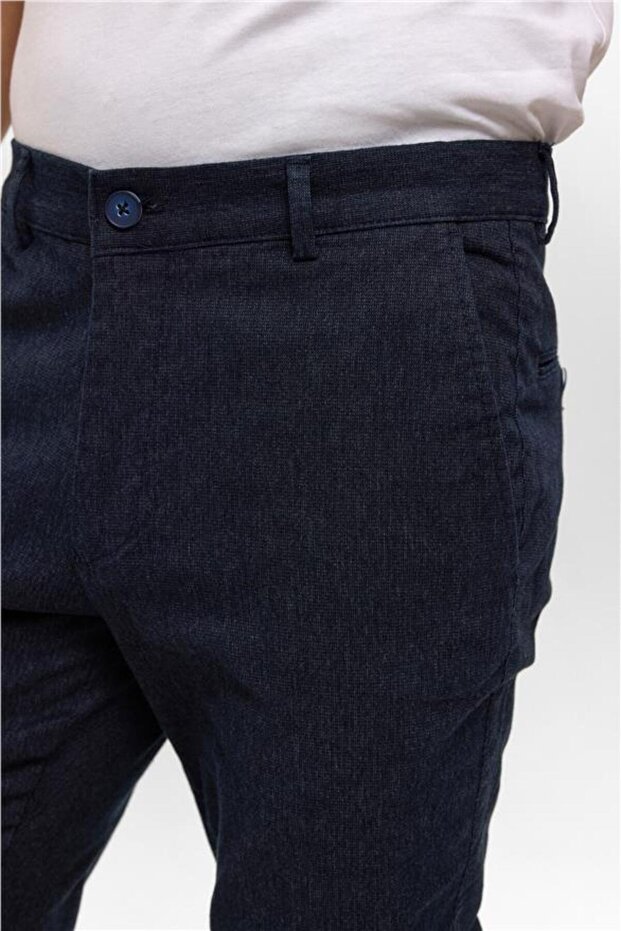 Lacivert Regular Armürlü Pantolon - 3