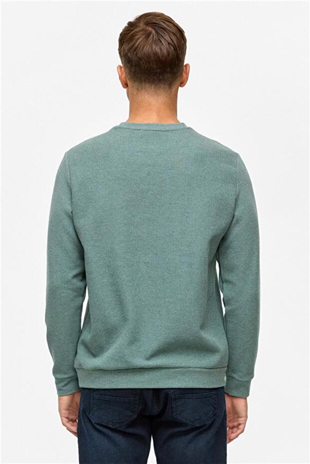 Haki Regular Düz Bisiklet Yaka Sweatshirt - 6