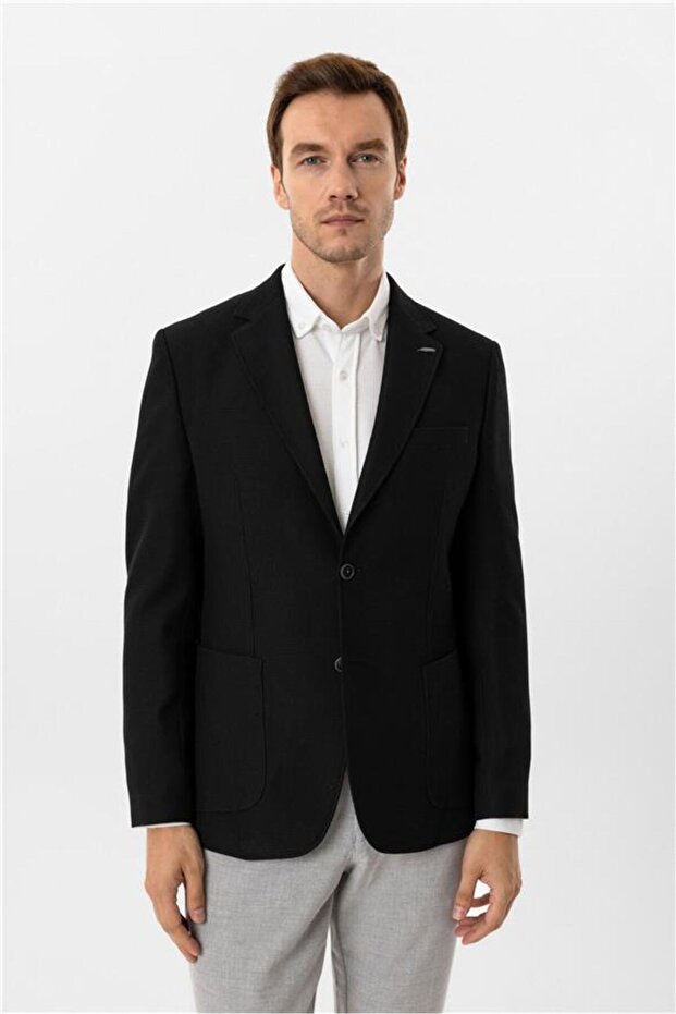 Siyah Regular Mono Yaka 6 Drop Ceket - 3