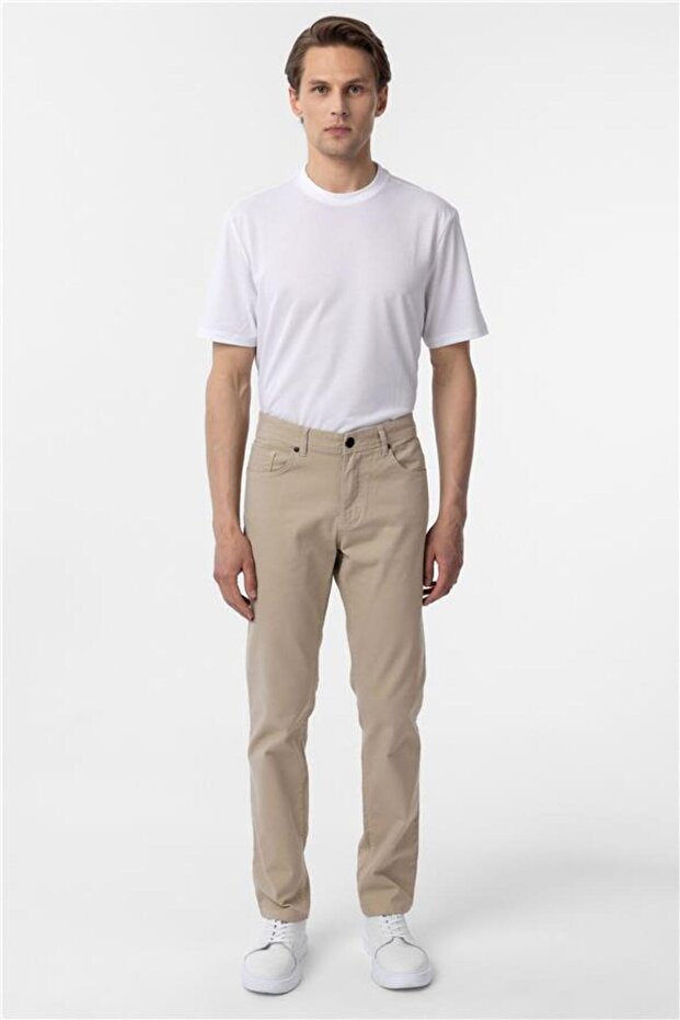 Bej Slim Düz Pantolon - 1
