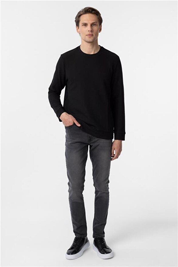 Siyah Regular Armürlü Bisiklet Yaka Triko - 7