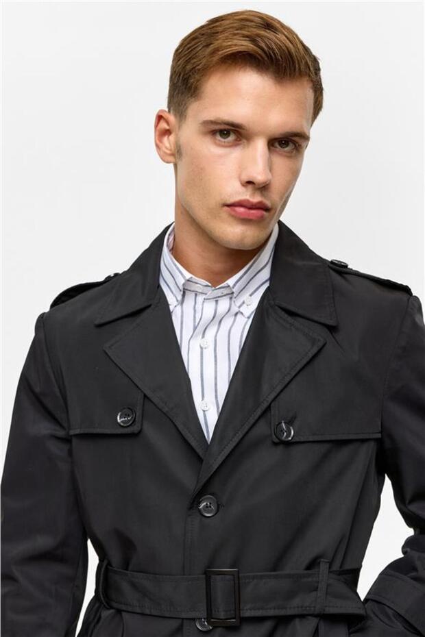 Siyah Slim Düz Mont - 6