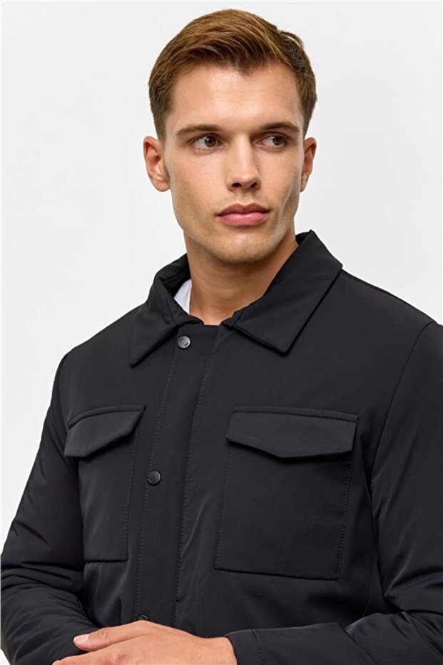 Lacivert Slim Düz Mont - 5