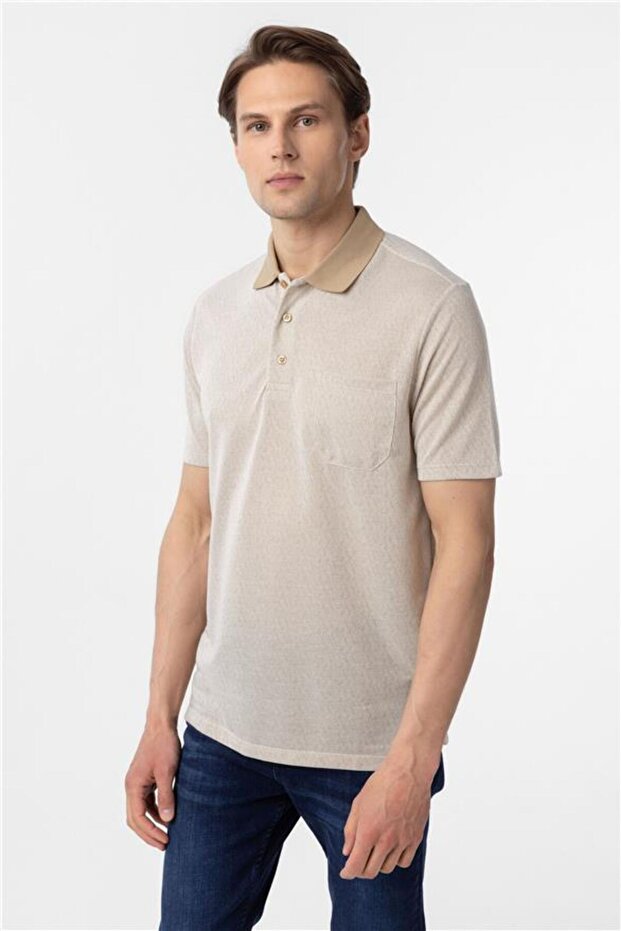 Bej Regular Armürlü Polo Yaka Tişört - 3