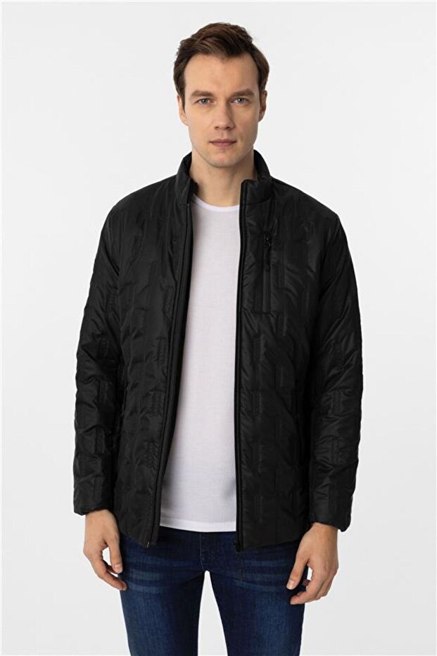 Siyah Slim Kapitone Mont - 2