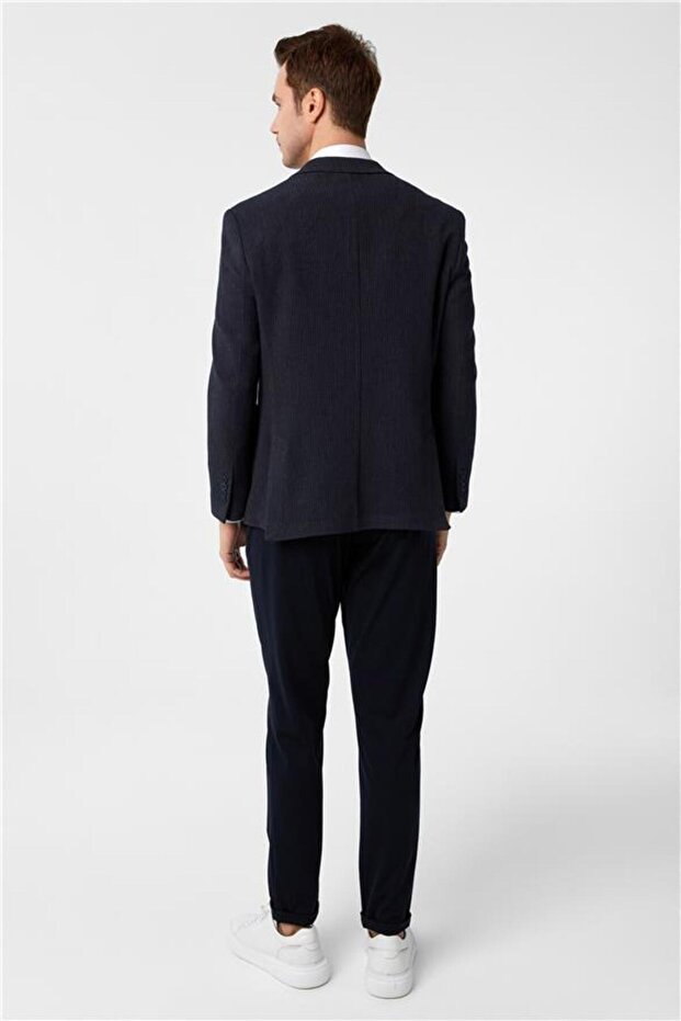 Lacivert Regular Desenli 4 Drop Ceket - 7