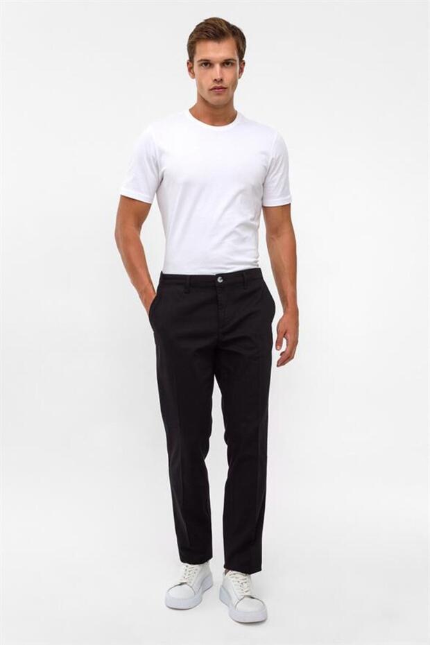 Siyah Regular Armürlü Pantolon - 1