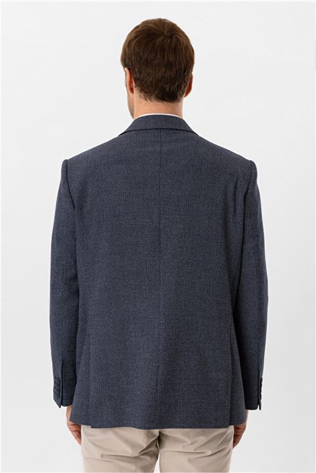 Lacivert Regular Desenli Sivri Yaka 4 Drop Ceket - 8