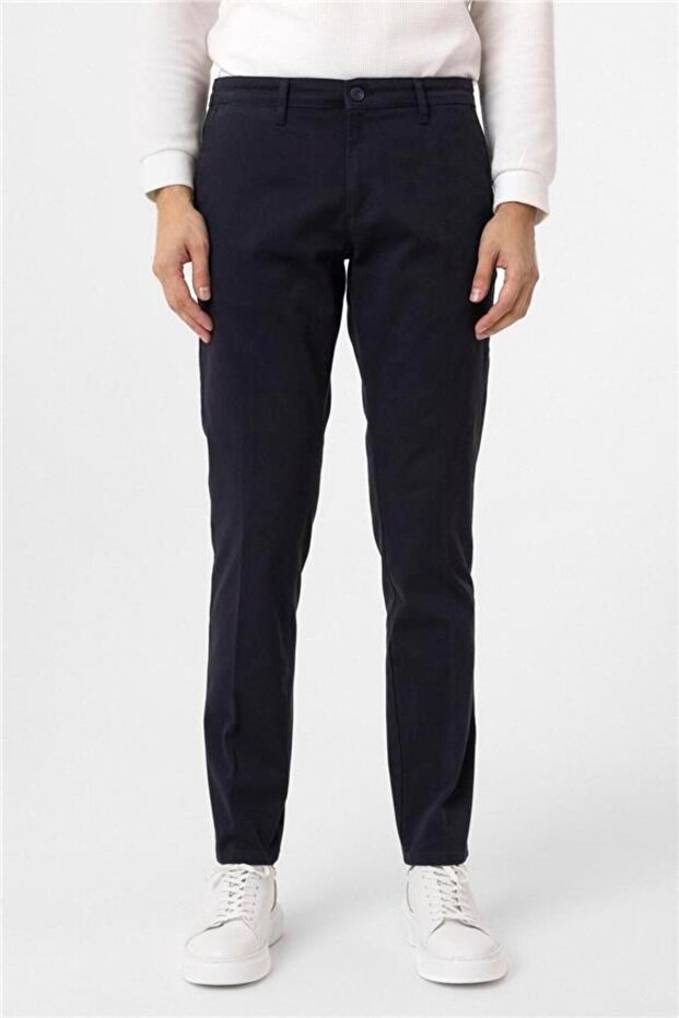 Lacivert Regular Armürlü Pantolon - 1