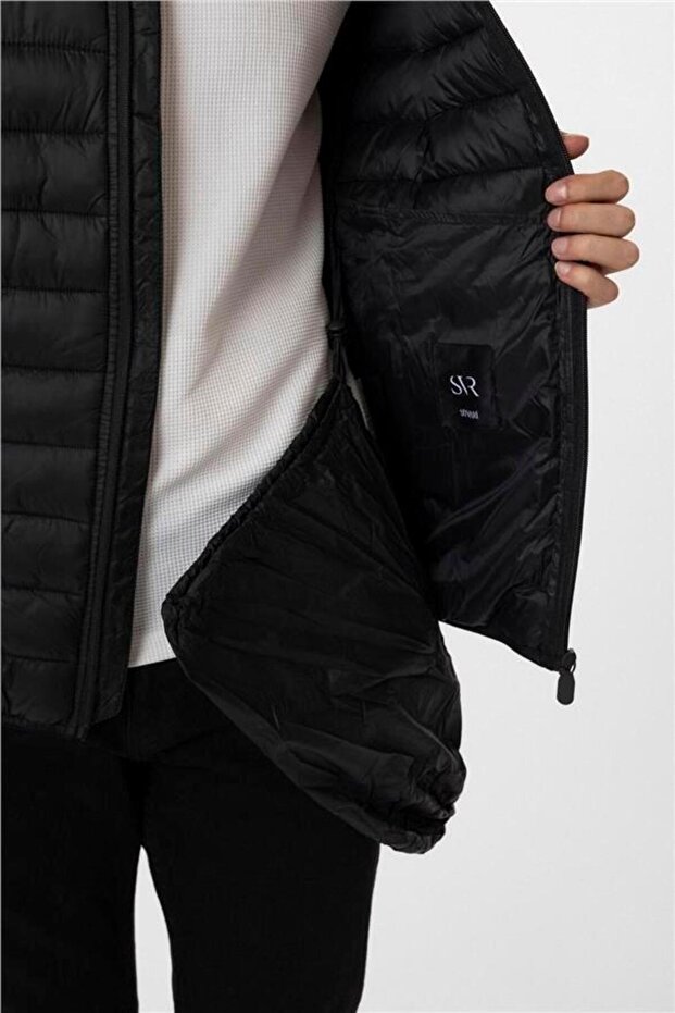 Siyah Slim Kapitone Mont - 6