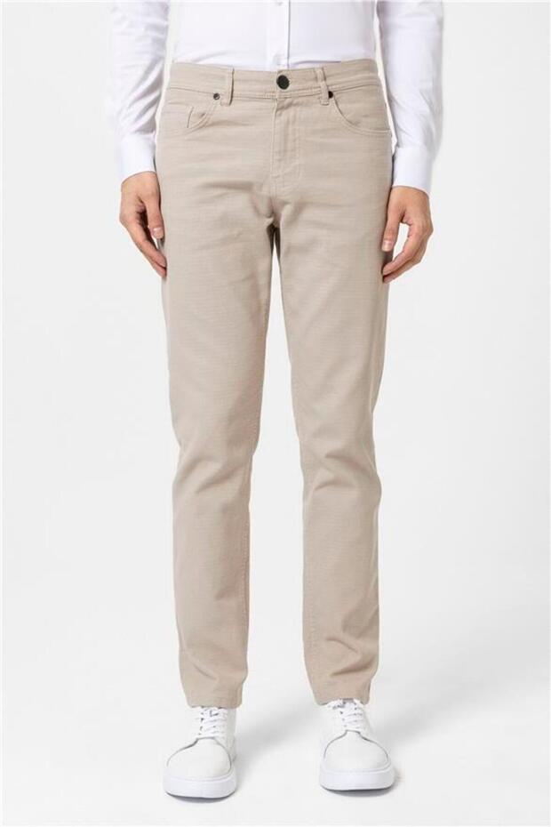 Bej Slim Armürlü Pantolon - 2