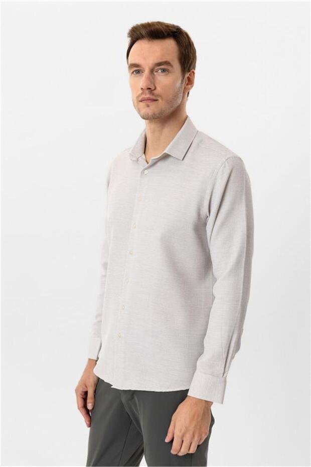 Köşeli Manşet Slim Armürlü Gömlek - 5