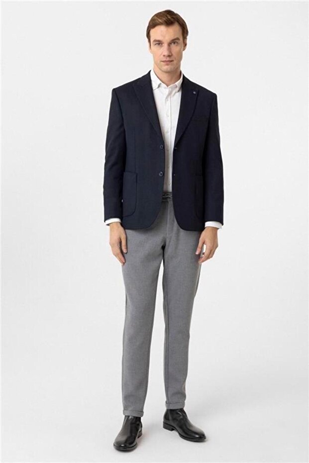 Lacivert Regular Sivri Yaka 4 Drop Ceket - 2