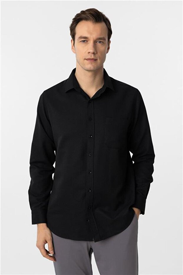 Köşeli Manşet Regular Armürlü Gömlek - 2