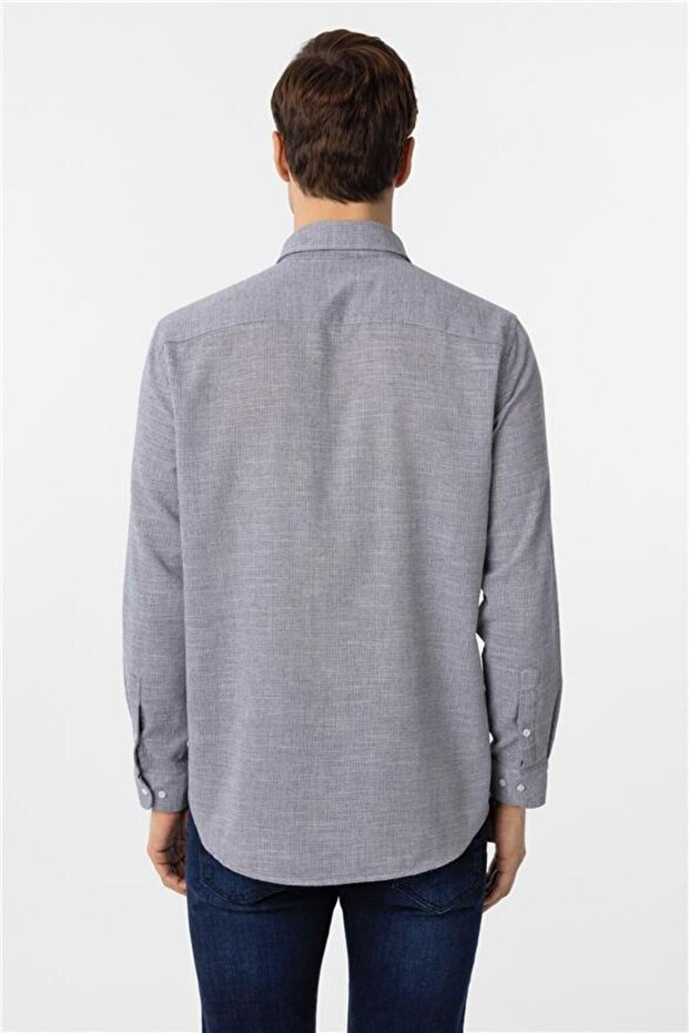 Köşeli Manşet Regular Desenli Gömlek - 4