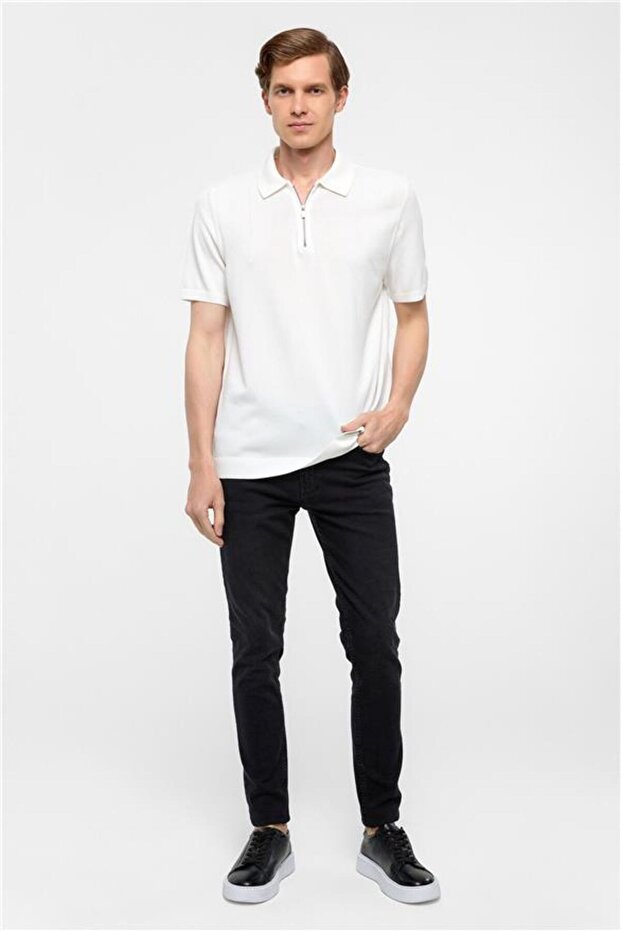 Beyaz Regular Düz Polo Yaka Triko - 7
