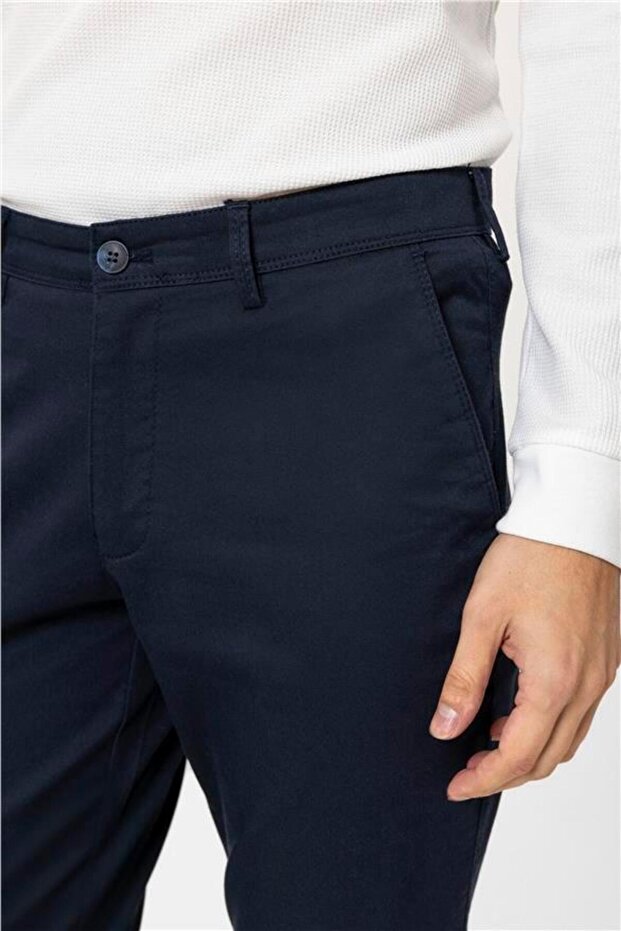 Lacivert Regular Armürlü Pantolon - 5