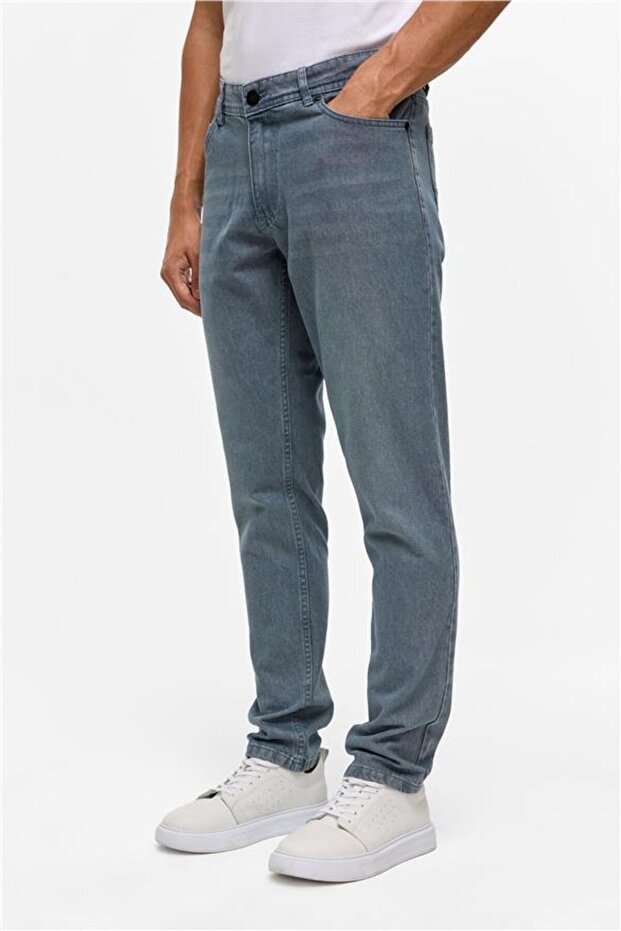 Gri Slim Denim Pantolon - 3