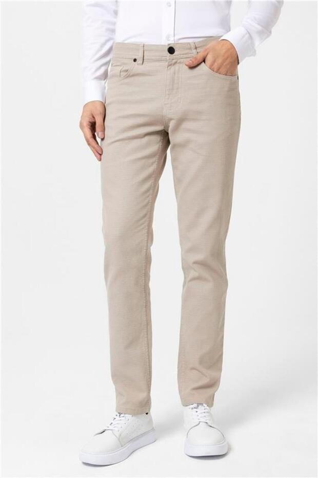 Bej Slim Armürlü Pantolon - 3