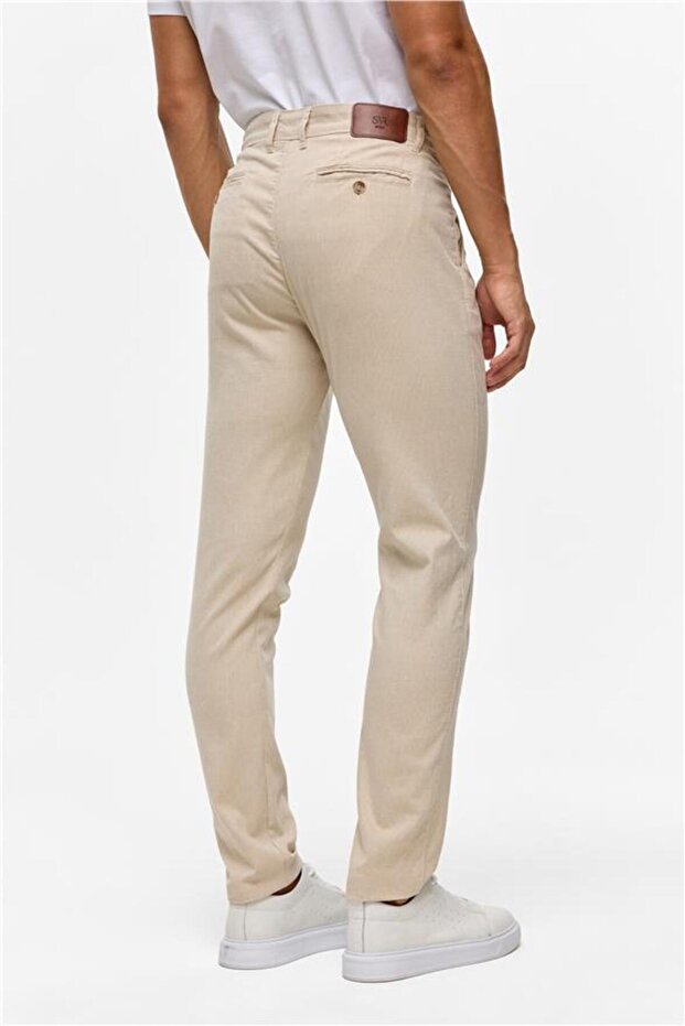 Bej Slim Armürlü Pantolon - 5