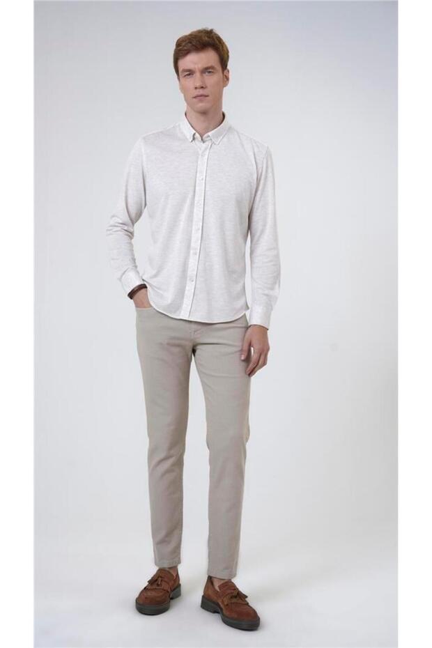 Manşetli Slim Armürlü Gömlek - 3