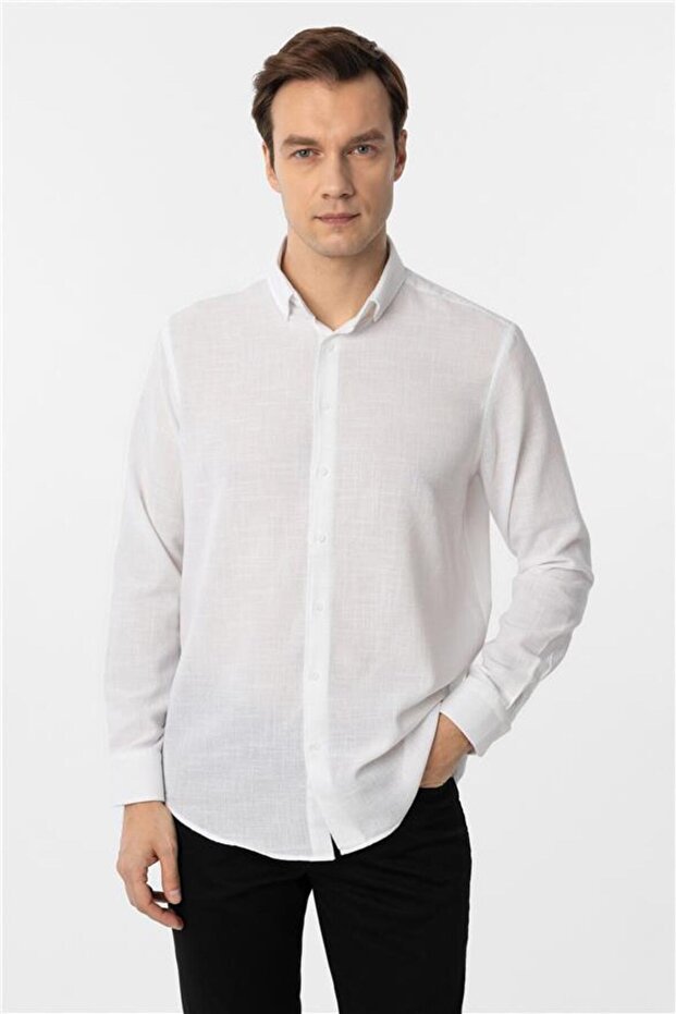 Köşeli Manşet Regular Desenli Gömlek - 1