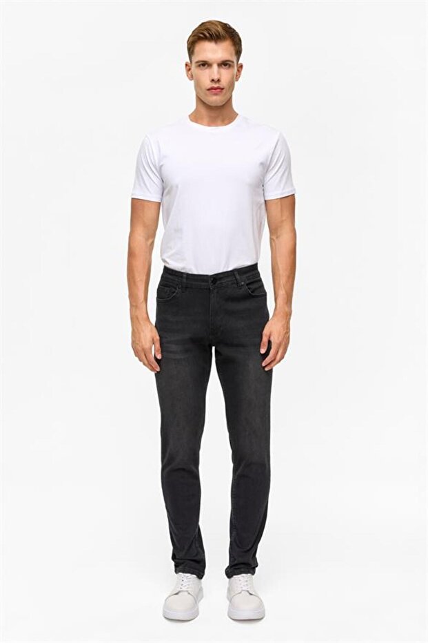 Siyah Slim Denim Pantolon - 1