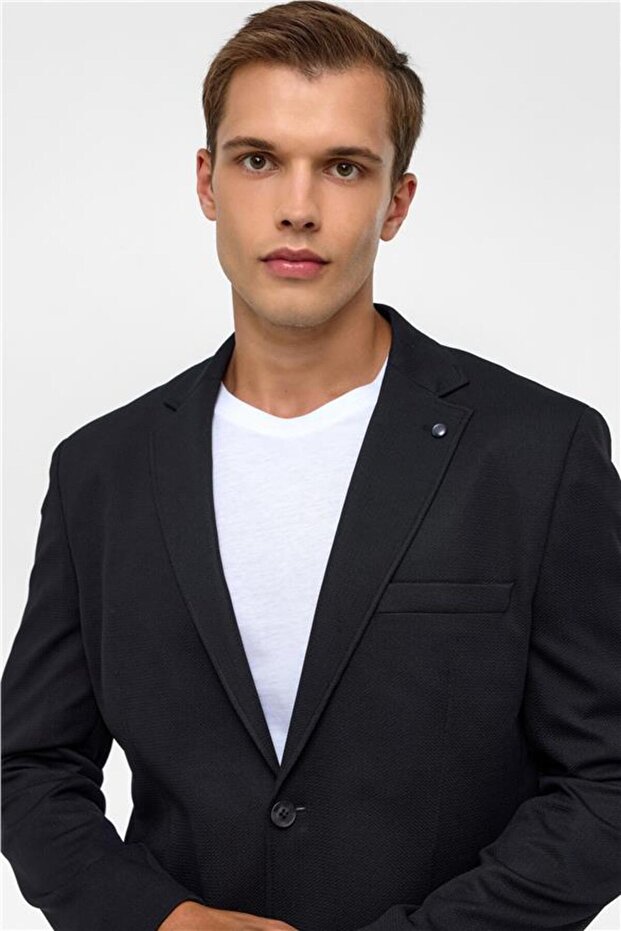 Siyah Regular Desenli Mono Yaka 6 Drop Ceket - 4