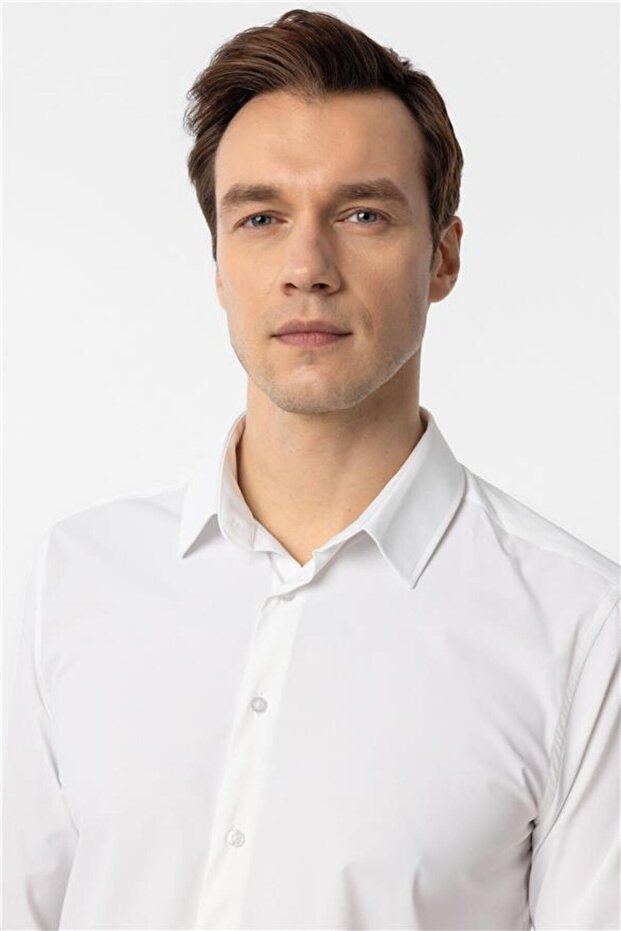 Köşeli Manşet Slim Düz Gömlek - 3