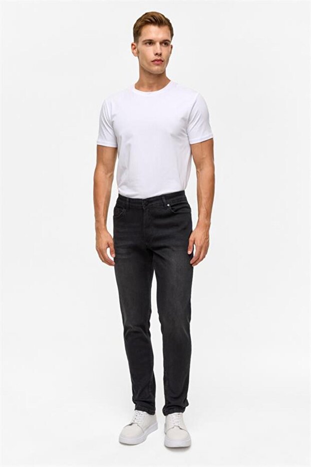 Siyah Slim Denim Pantolon - 7