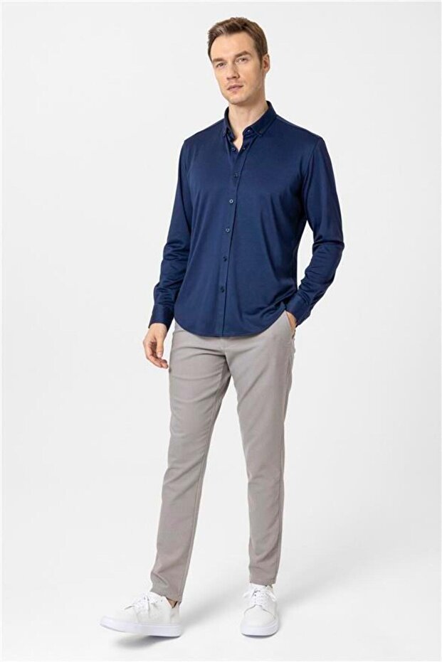 Manşetli Slim Armürlü Gömlek - 5