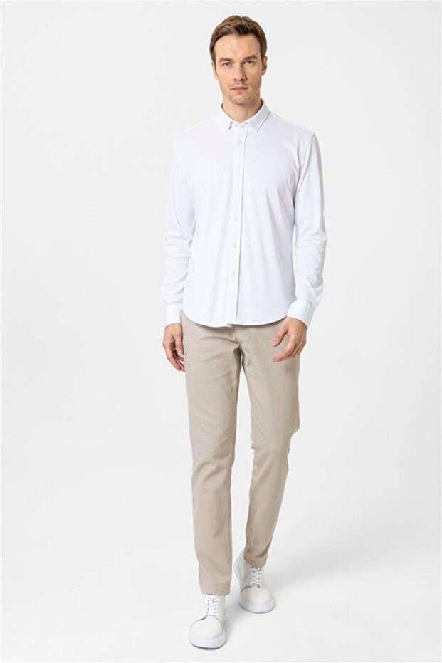 Manşetli Slim Armürlü Gömlek - 5