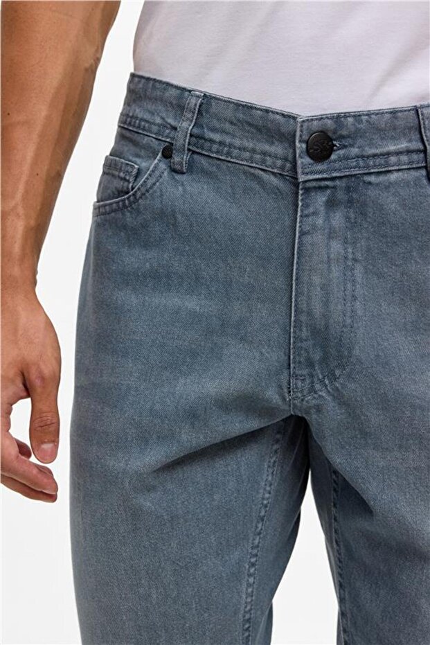 Gri Slim Denim Pantolon - 4